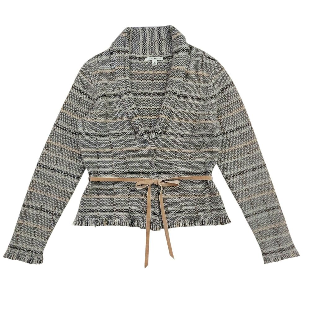 Banana Republic Cardigan Womens Medium Gray Wool Angora Rabbit Hair Fringe Boho